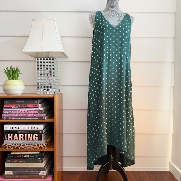 Ted Baker Cami Metallic Dot High/Low Shift Dress Green size 3/ US 8 - Picture 4 of 10